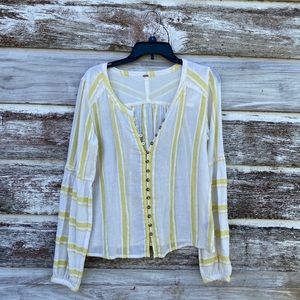 Free People yellow striped peasant top